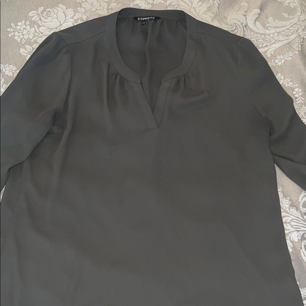 Express Black Split-Neck Long Sleeve Blouse